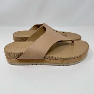 Vince Fatima-B Leather Wedge Sandals Flip Flops Thongs Cappuccino Nude Size 8.5